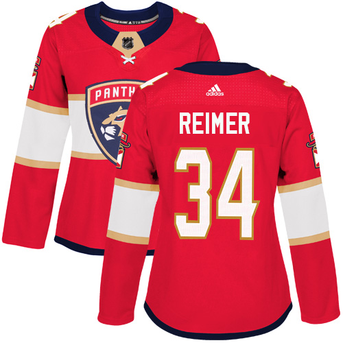 Adidas Florida Panthers 34 James Reimer Red Home Authentic Women Stitched NHL Jersey